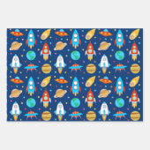 Raumschiff-Sterne Komets Planets Blue Geschenkpapier Set (Vorderseite 2)