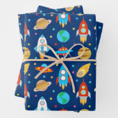 Raumschiff-Sterne Komets Planets Blue Geschenkpapier Set (Beispiel)