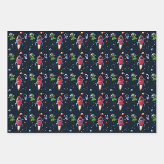 Raumschiff | UFO Alien Astronaut Birthday Geschenkpapier Set (Vorderseite 3)