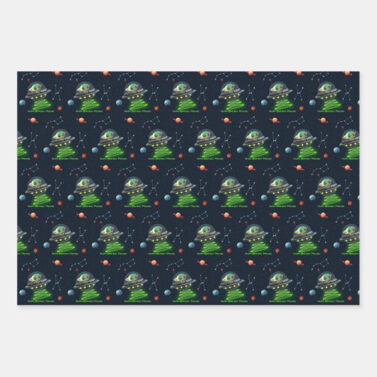 Raumschiff | UFO Alien Astronaut Birthday Geschenkpapier Set (Vorderseite 2)