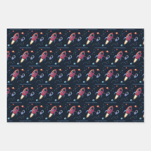 Raumschiff | UFO Alien Astronaut Birthday Geschenkpapier Set (Vorderseite)