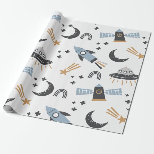 Raumschiff zum Mondschleifpapier Geschenkpapier (Ungerollt)