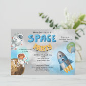 Raumschiff zum Thema niedliche Rakete Einladung (Stehend Vorderseite)