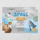 Raumschiff zum Thema niedliche Rakete Einladung (Vorne/Hinten)