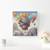 Raumschiffe mit Ballons Quadratische Wanduhr (Zuhause)
