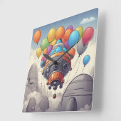 Raumschiffe mit Ballons Quadratische Wanduhr (Winkel)