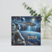 Raumschiffe und Astronaut im Weltraum Karte (Stehend Vorderseite)