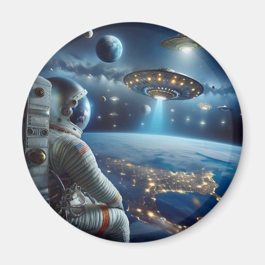 Raumschiffe und Astronaut im Weltraum Magnet (Vorne)