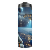 Raumschiffe und Astronaut im Weltraum Thermosbecher (Vorderseite)