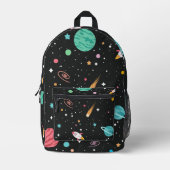 Raumschiffe und Planeten auf schwarz Bedruckter Rucksack (Vorderseite)