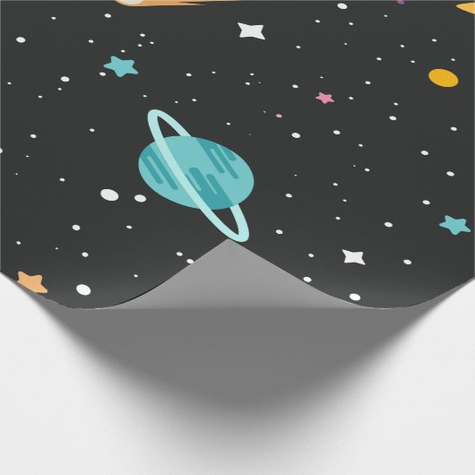 Raumschiffe und Planeten auf schwarz Geschenkpapier (Ecke)