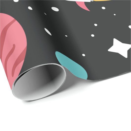 Raumschiffe und Planeten auf schwarz Geschenkpapier (Rolleneckpunkt)