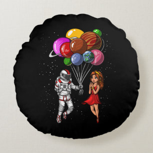 Raumsonde Couple Cosmic Planets Balloons Rundes Kissen