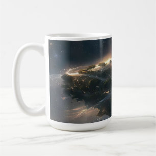 Raumstadt im Universum suspendiert Kaffeetasse