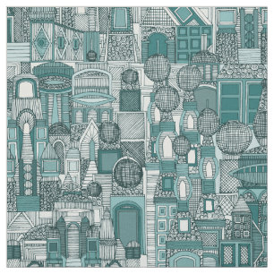 Raumstadt Mono Teal Stoff