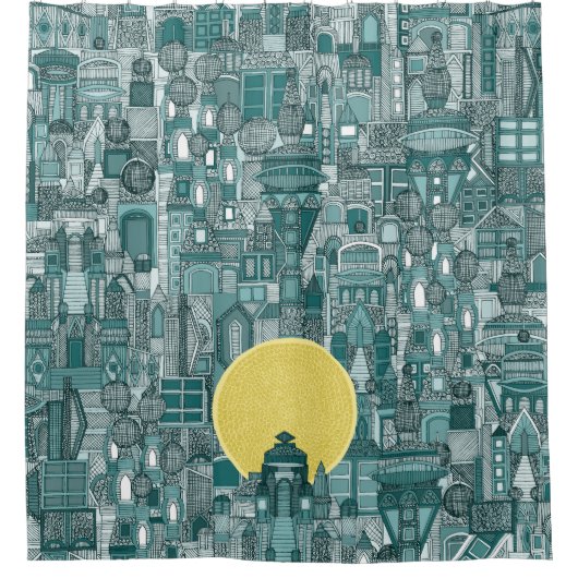 Raumstadtsonne aquamarin duschvorhang (Vorderseite)