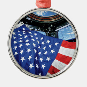Raumstation Amerikanische Flagge Erdumlaufbahn Silbernes Ornament