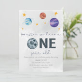 Raumthema erste Geburtstagsparty Einladung (Stehend Vorderseite)