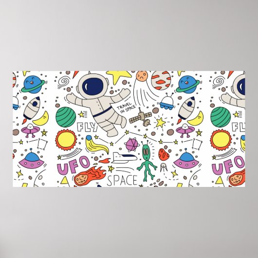 Raumthema in Doodstyle-Illustration Poster (Vorne)