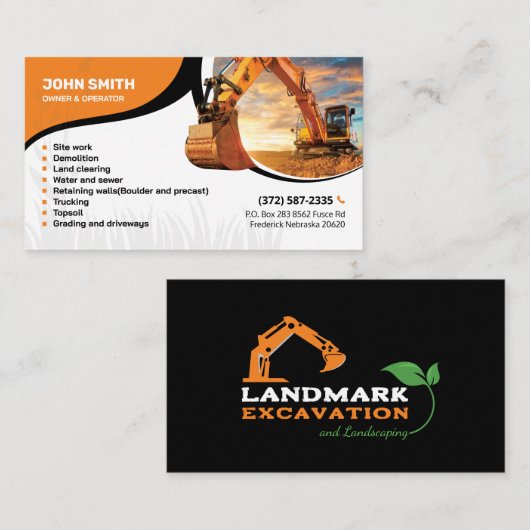 Räumung, Ausgrabung, Landschaftsgestaltung, Bauwes Visitenkarte (Vorne/Hinten)