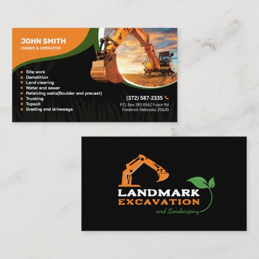 Räumung, Ausgrabung, Landschaftsgestaltung, Bauwes Visitenkarte (Vorne/Hinten)