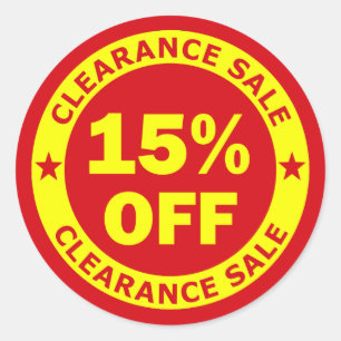 Räumungsverkauf 15 Prozent weg Runder Aufkleber