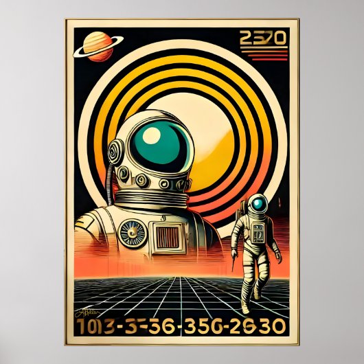 Raumzeitalter Mitte des Jahrhunderts Astronaut Lan Poster (Vorne)