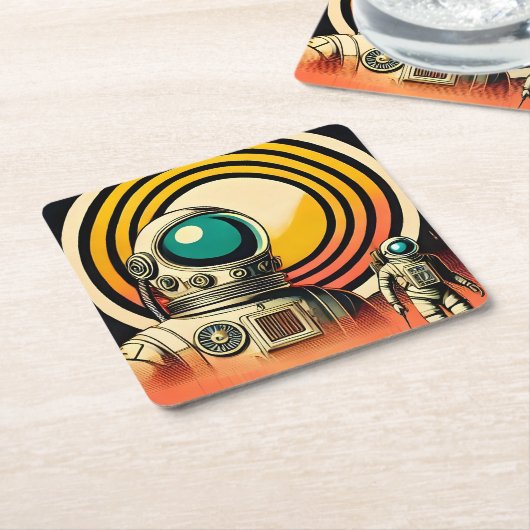 Raumzeitalter Mitte des Jahrhunderts Astronaut Lan Rechteckiger Pappuntersetzer (angewinkelt)