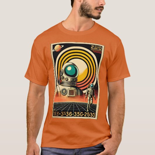 Raumzeitalter Mitte des Jahrhunderts Astronaut Lan T-Shirt (Vorderseite)