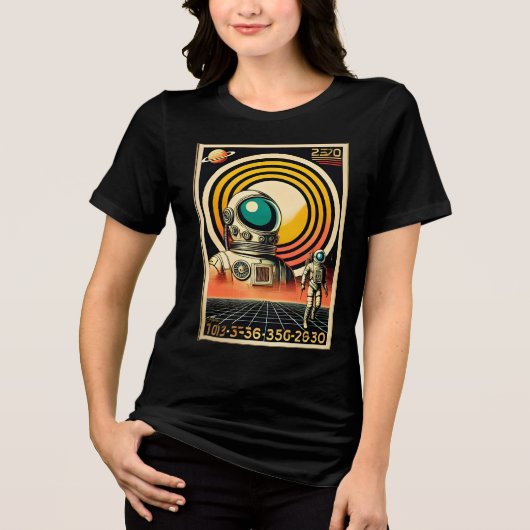 Raumzeitalter Mitte des Jahrhunderts Astronaut Lan Tri-Blend Shirt (Vorderseite)