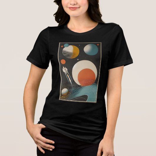 Raumzeitalter Mitte des Jahrhunderts Kunst Galaxie Tri-Blend Shirt (Vorderseite)