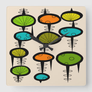 Raumzeituhr Mitte des Jahrhunderts Quadratische Wanduhr