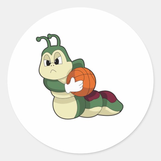 Raupe als Basketballspieler mit Basketball Runder Aufkleber (Vorderseite)