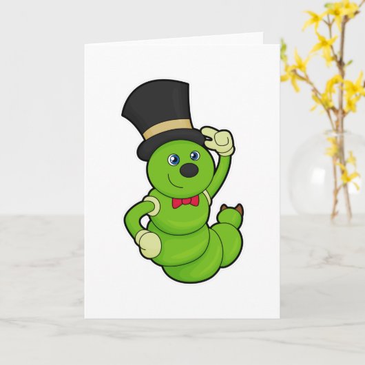 Raupe als Groom mit Hut Karte (Gelbe Blume)