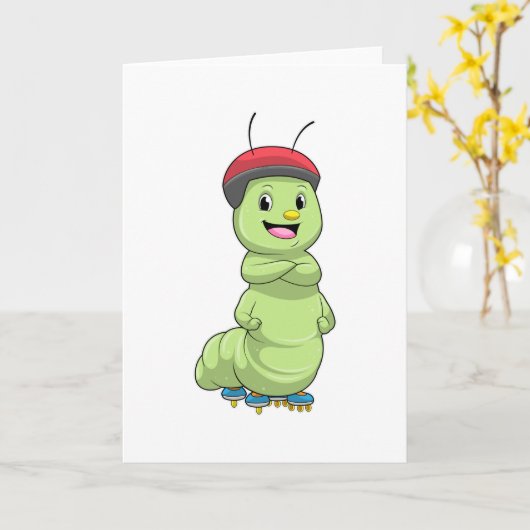 Raupe als Inline-Skater mit Roller Skate.pn Karte (Gelbe Blume)