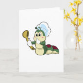 Raupe als Koch mit Holzlöffel Karte (Gelbe Blume)