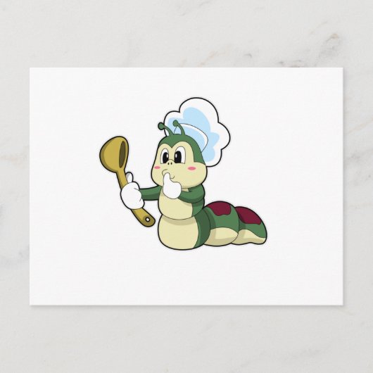 Raupe als Koch mit Holzlöffel Postkarte (Vorderseite)