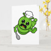 Raupe als Koch mit Löffel Karte (Gelbe Blume)