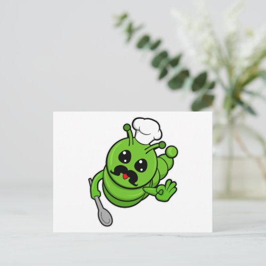 Raupe als Koch mit Löffel Postkarte (Stehend Vorderseite)