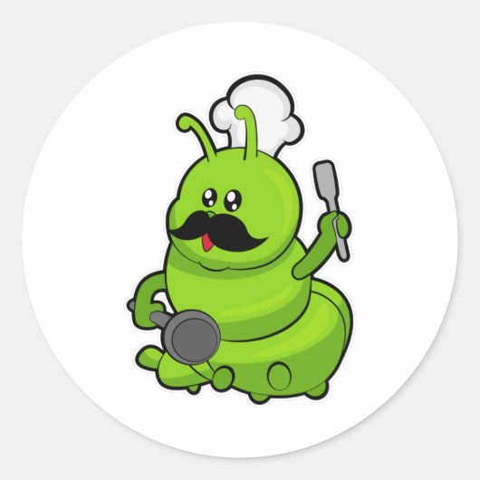 Raupe als Koch mit Mustache Runder Aufkleber (Vorderseite)