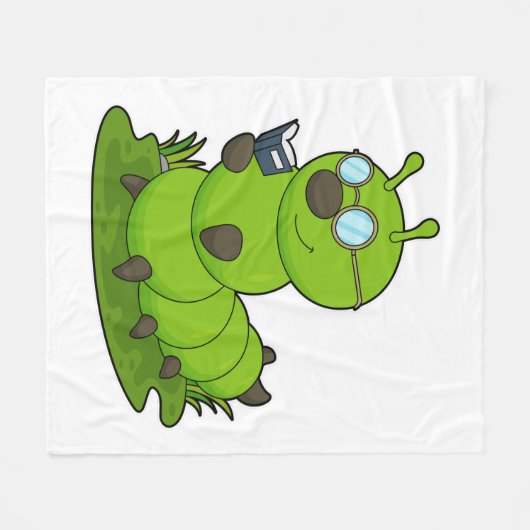 Raupe als Nerd mit Brille & Book Fleecedecke (Vorderseite (Horizontal))