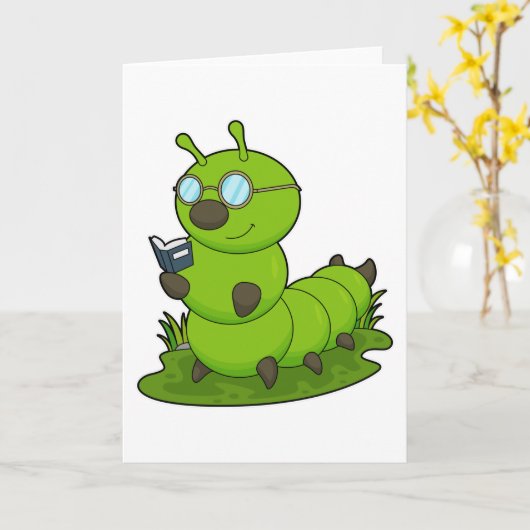 Raupe als Nerd mit Brille & Book Karte (Gelbe Blume)