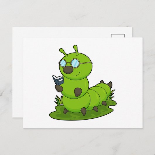 Raupe als Nerd mit Brille & Book Postkarte (Vorne/Hinten)