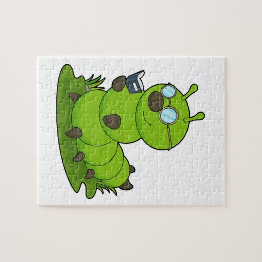 Raupe als Nerd mit Brille & Book Puzzle (Horizontal)