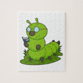 Raupe als Nerd mit Brille & Book Puzzle (Vertikal)