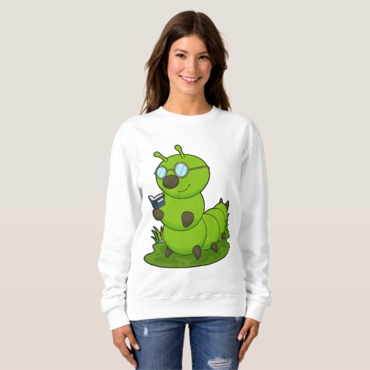 Raupe als Nerd mit Brille & Book Sweatshirt (Vorne ganz)
