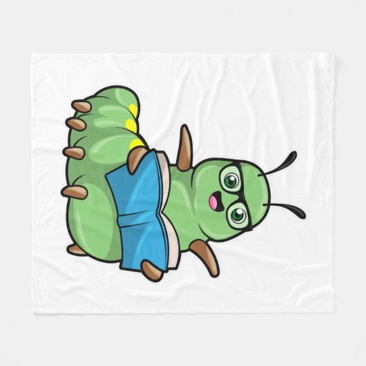 Raupe als Nerd mit Buch & Brille Fleecedecke (Vorderseite (Horizontal))