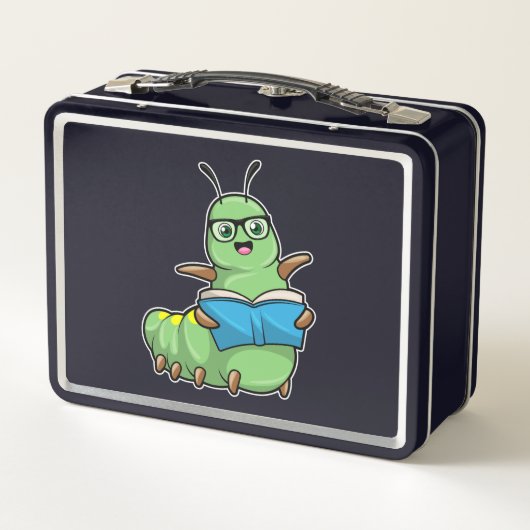 Raupe als Nerd mit Buch & Brille Metall Brotdose (Rückseite)