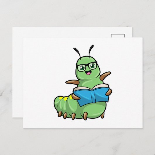 Raupe als Nerd mit Buch & Brille Postkarte (Vorne/Hinten)