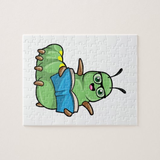 Raupe als Nerd mit Buch & Brille Puzzle (Horizontal)